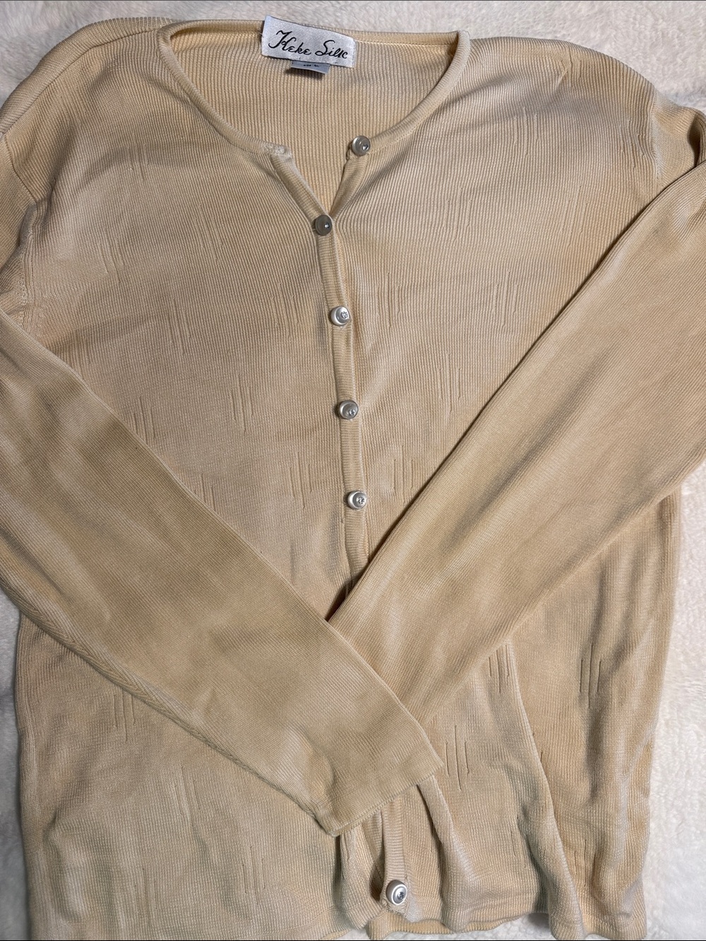 Light Beige Button-Front Cardigan Sweater 100 percent silk